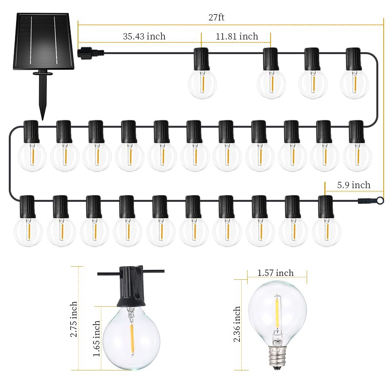 Sunlitec Solar String Lights - Waterproof LED Umbrella Lights, 30 Bulbs, 50 FT, Warm White, Model ST-3050 for Indoor/Outdoor Decor