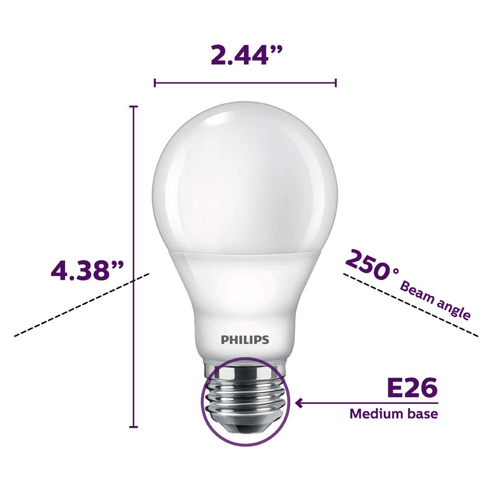 Philips Led Flicker-Free Frosted Dimmable A19 Light Bulb - Eyecomfort Technology - 800 Lumen - Soft White (2700K) - 8.8W=60W - E