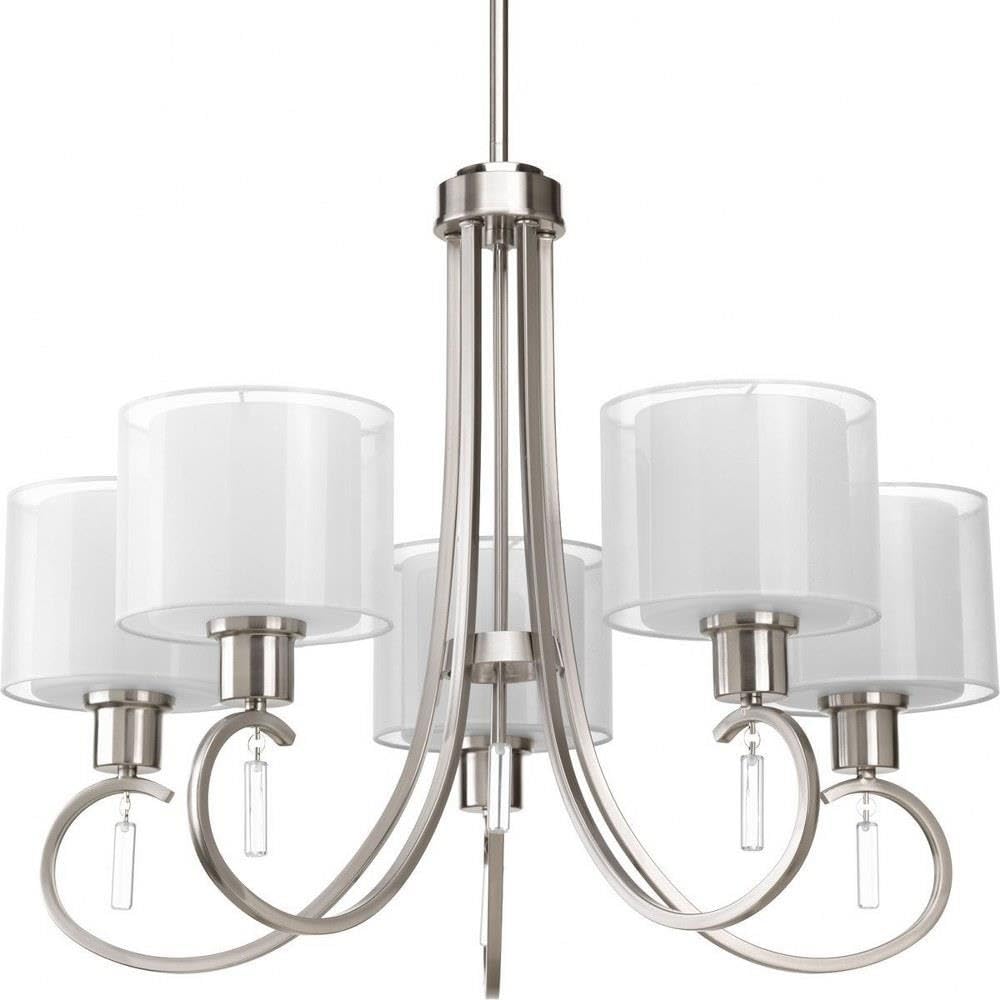 Progress Lighting P4696-09 Invite 5-Lt. Chandelier With White Silk Mylar Shades, Brushed Nickel