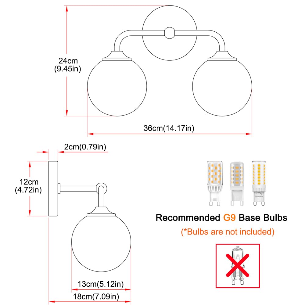 Industrial Matte Black 2-Lights Bathroom Light Fixtures  Vanity Wall Sconce Lighting With Milky White Glass Shade  Modern Bathroom Vanity Lighting  Wall Sconces Over Mirror Dressing Table Bedroom