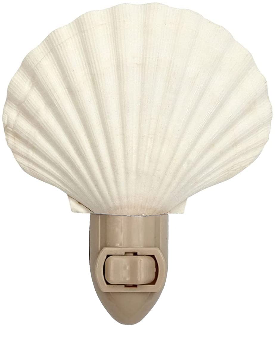 Nautical Crush Trading Seashell Night Light - White Clam Shell Plug-in - Manual - Bathroom Decor