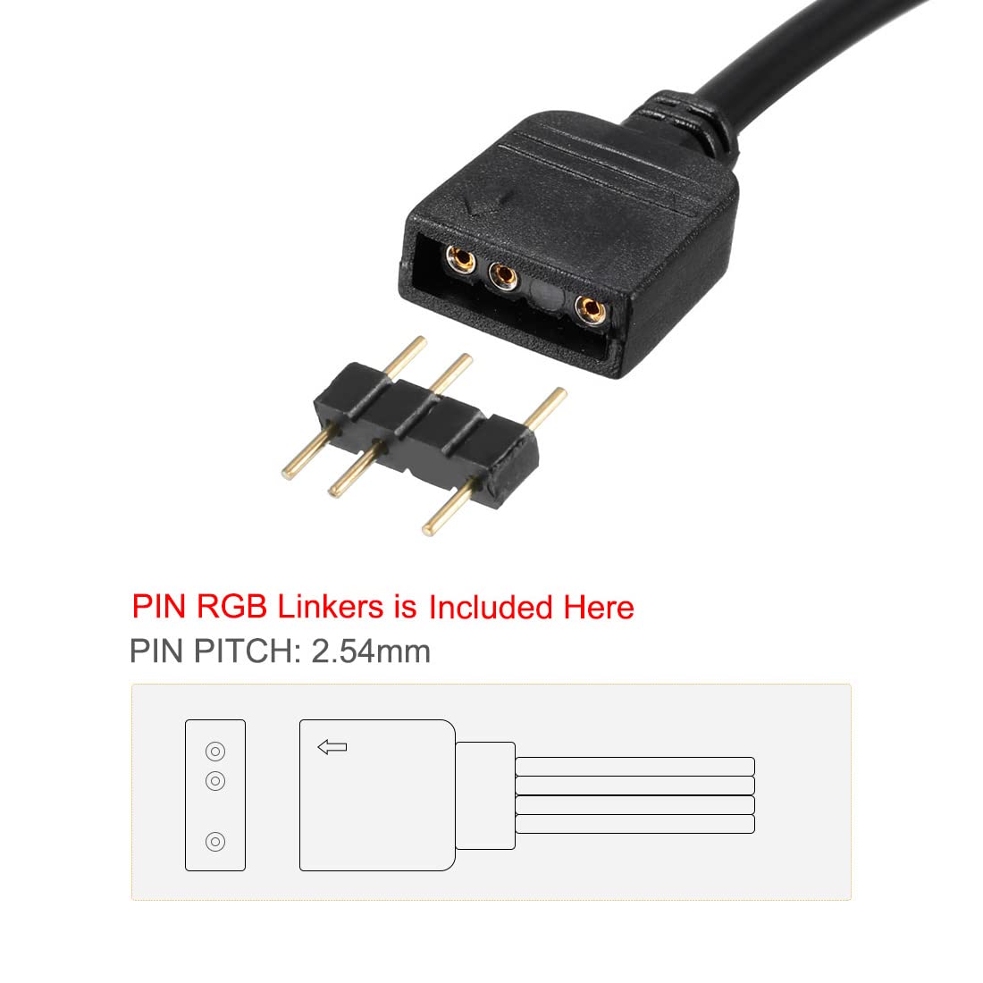 Uxcell Argb Splitter Cable Female To Female 3 Pin Extension Connector Cord Wire For 5050 3528 Led Light Strips 50Cm Length