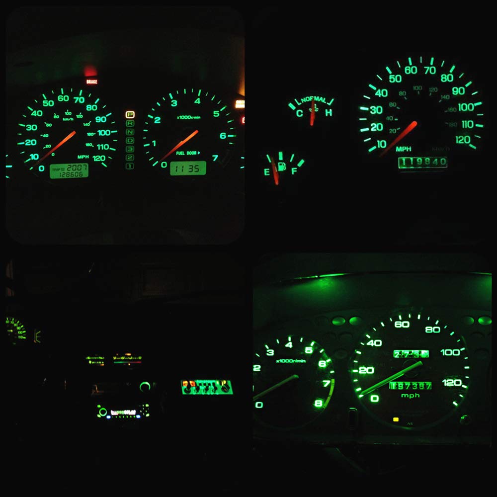 Wljh T5 Led Bulb Canbus Error Free Car Instrument Cluster Dashboard Led Dash Lights Bulb Replacement 74 2721 17 73 74 3030Smd 12V Interior Dome Light (Green,Pack Of 6)