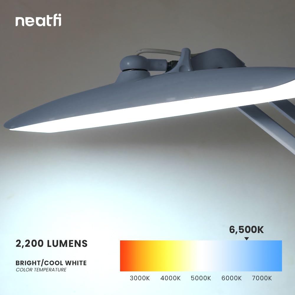 Neatfi XL LED Task Lamp, 2200 Lumens, Dimmable, 24W, 20" Wide, Gray, Model 9501LED