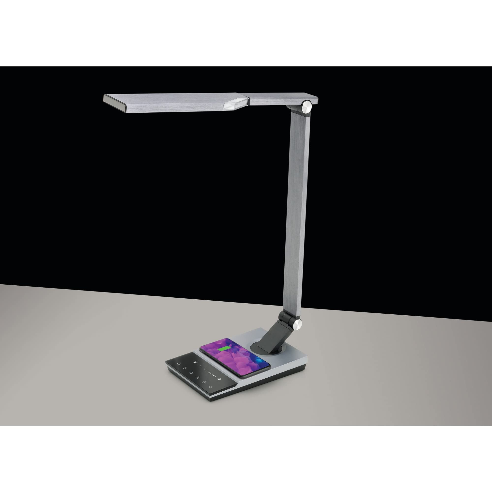 WorkPro™ LED USB Desk Lamp with Wireless Charger, 17.5"H, Brushed Metal, Gray