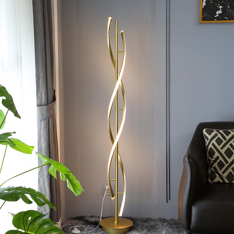 EIDEARAY LED Modern Floor Lamp, 40W Dimmable, Color-Changing, 60" Spiral Design, Gold, Model LDD-G1