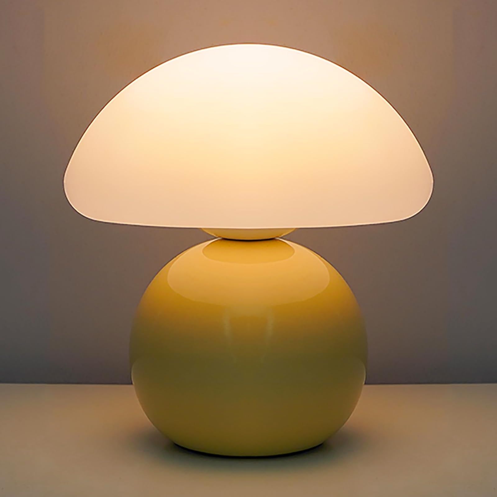 kvppvt Cute Small Mushroom Lamp, PE Lampshade, Ceramic Spherical Base, Adjustable Light Color and Brightness, Safe USB Powered, 