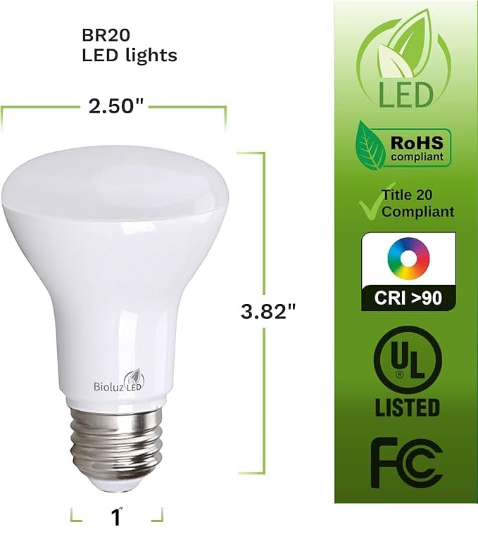 Bioluz Led 60 Pack 90 Cri Br20 Led Bulb 6W=50W 2700K Warm White Dimmable 540 Lumen Outdoor/Indoor Flood Light Ul-Listed Cec Titl