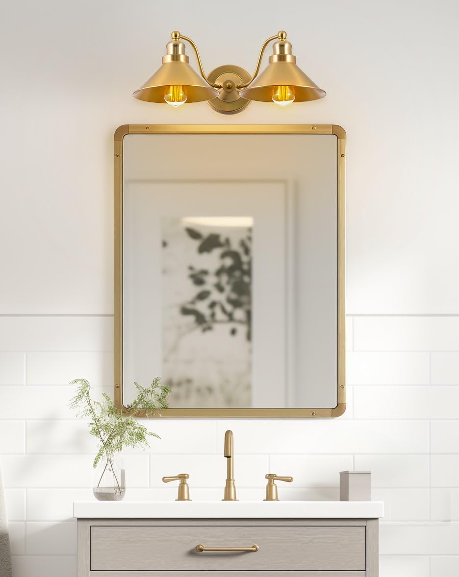 Kira Home 2-Light Bathroom Light, Modern Farmhouse Sconce, 19in, Cool Brass Finish, Metal, Model RV-W144822-CB