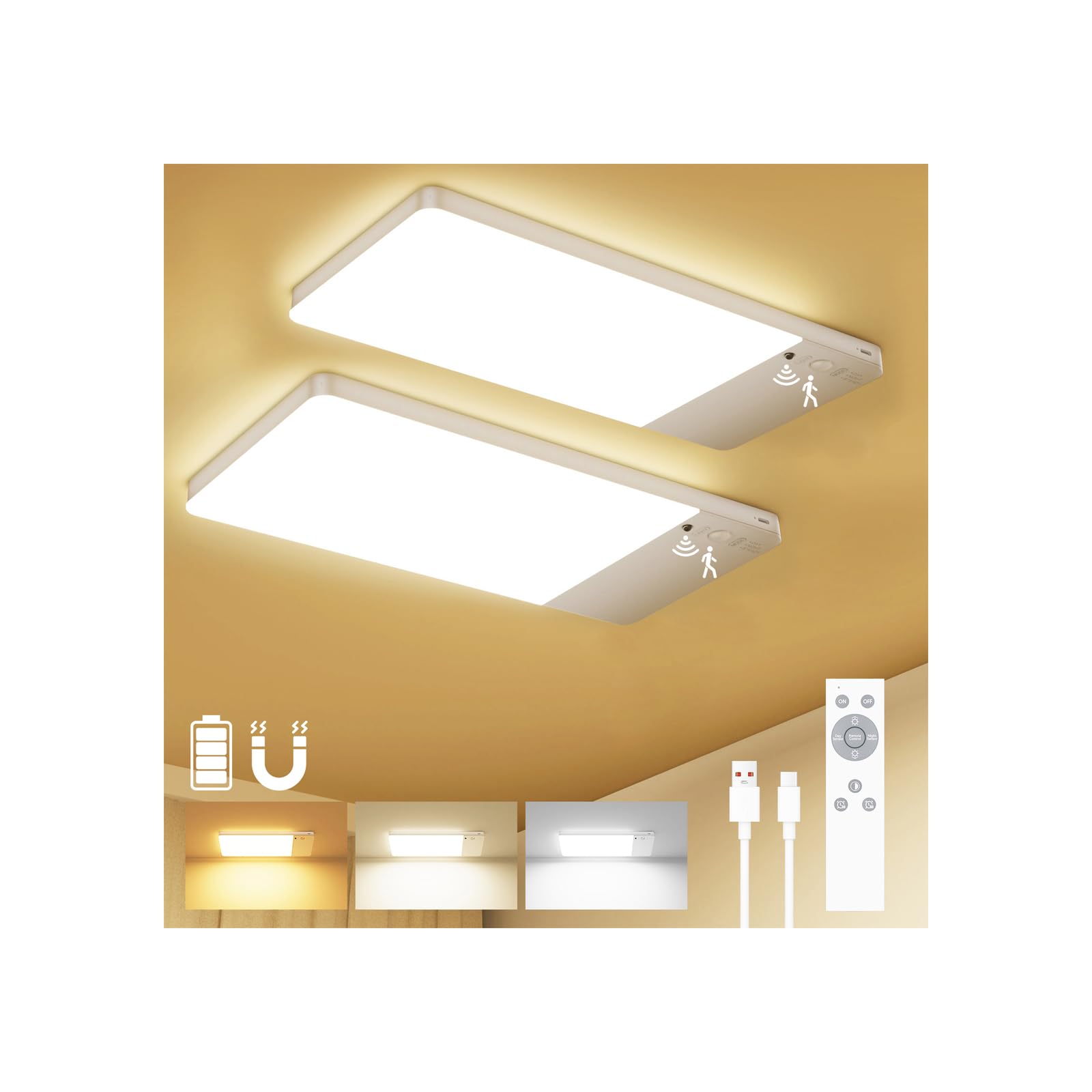 12000mAh Rechargeable Ceiling Lights 4pcs, Battery Operated Cordless Overhead Lighting, Adjustable Temperatures & Brightness No 