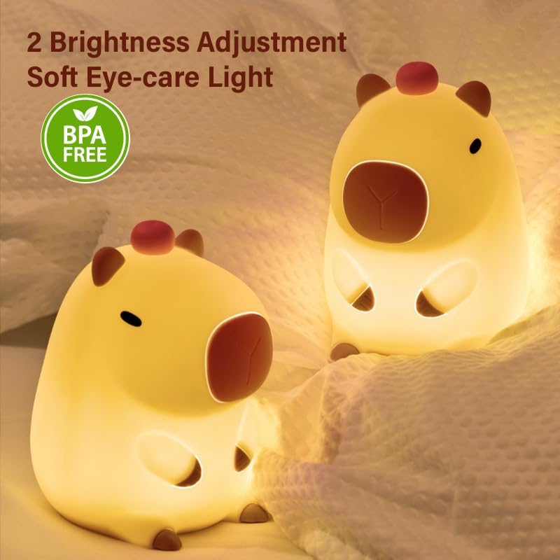 Bestfaith Cute Tangerine Capybara Night Light  Led Squishy Night Lamp  2 Levels Dimmable Nursery Nightlight For Kids  Rechargeable Touch Lamp  Dorm Decor  Kids Funny Gifts (Fixed Tangerine)