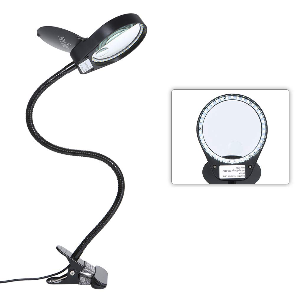 Tom-shine Magnifying Glass Lamp 3X 10X Stepless Dimmable LED Magnifying Lamp with Dust Cover Metal Clamp Adjustable LED Magnifier with Light and Stand for Crafts Reading Workbench Close Work