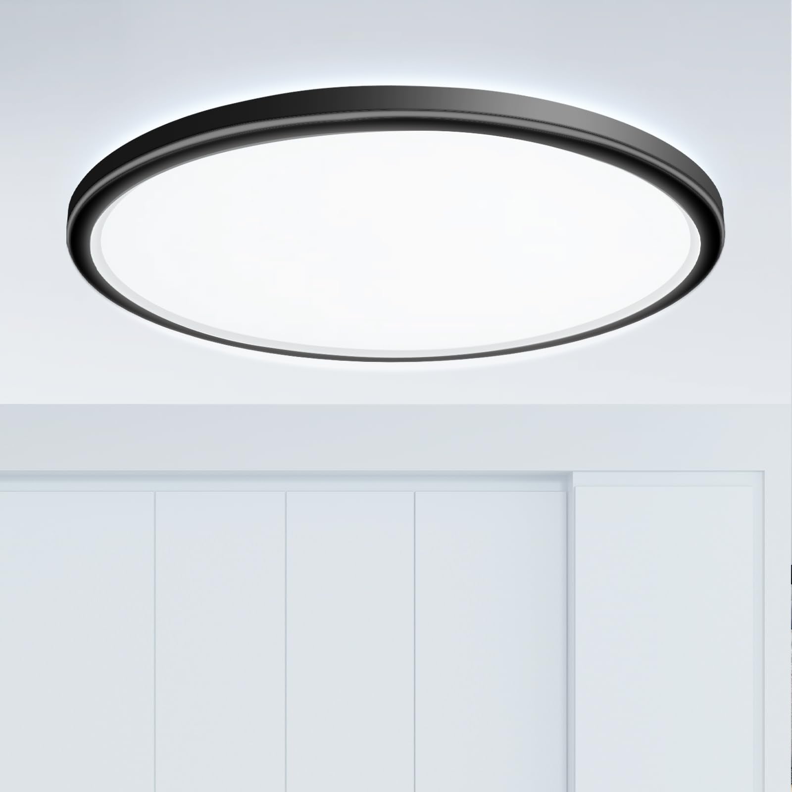 hepside Flush Mount LED Ceiling Light Fixture, 20Inch, 45W, Dimmable, 3 Color Selectable, Black