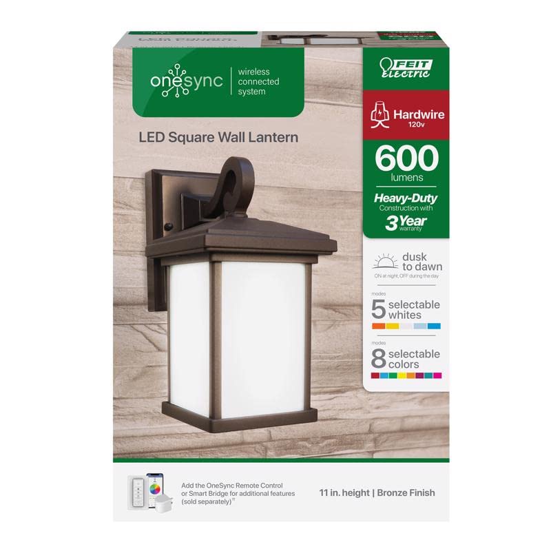 Feit Electric Wall Lantern, Dusk to Dawn, LED, Bronze, Model LAN11SQ/SYNC/BZ, One Size, Plastic