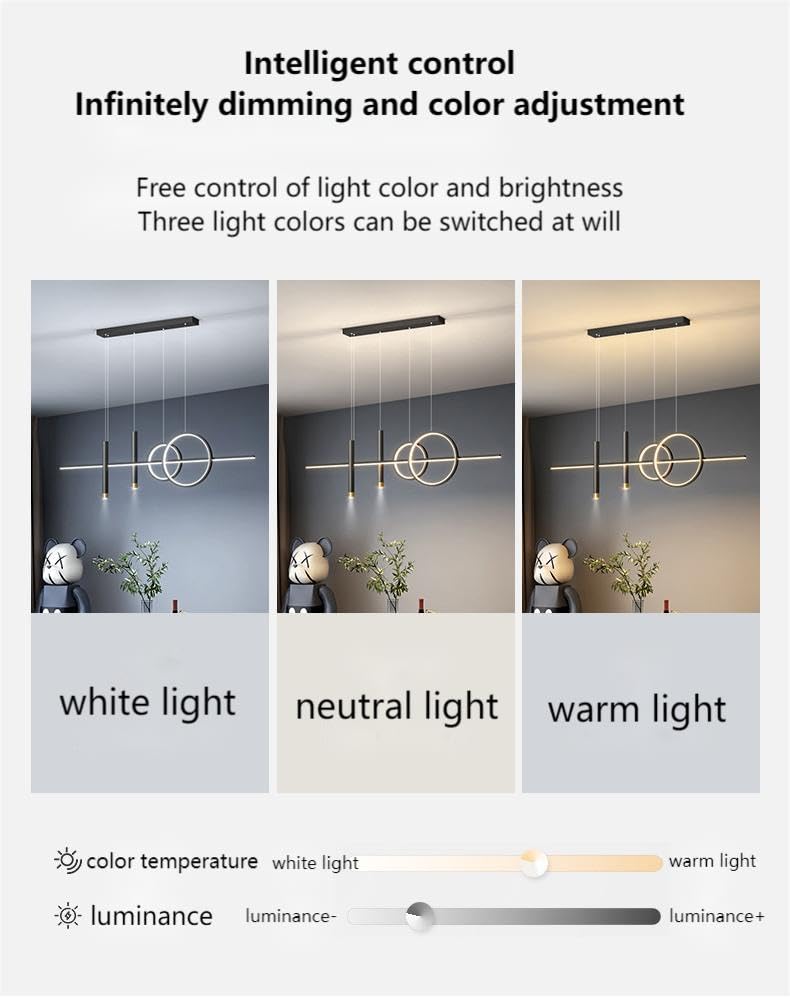 Generic LED Island Light, 39.4 Inch Geometric Pendant, Remote Control, Dimmable, All Black, Model DD050701