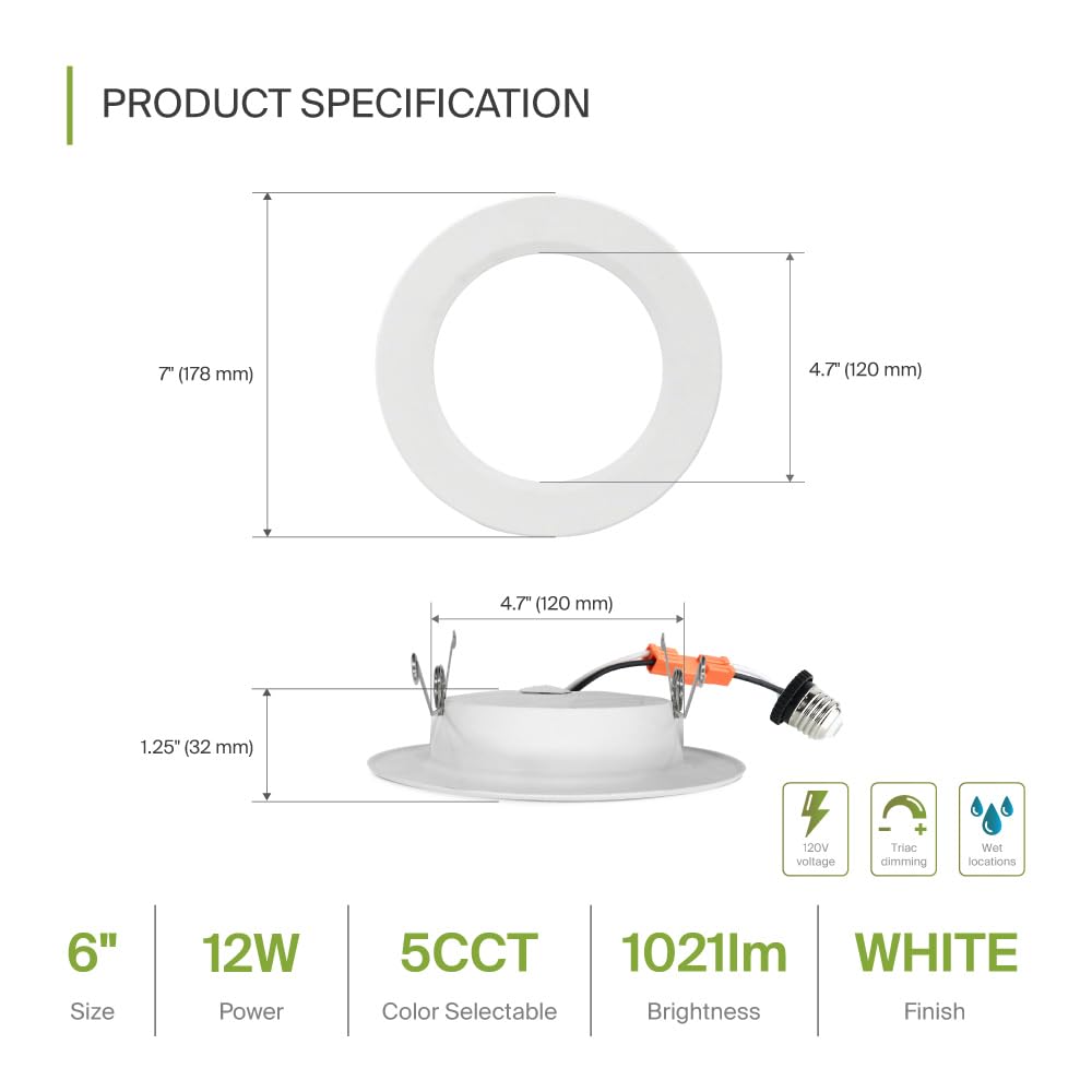 Asd Flat Trim Retrofit Led Recessed Lighting 6 Inch | Ultra Thin White 12W 1021Lm Wet Rated Dimmable Downlights | 2700K-5000K Adjustable Led Recessed Light Fixtures | Disk Can Lights  Etl 24 Pack