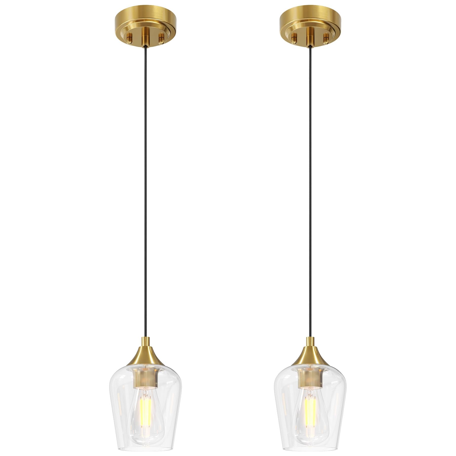 VONLUCE Pendant Lights, Brushed Gold, Metal, Adjustable Cable, E26 Base, 2 Packs, Model PDL-150G-2P