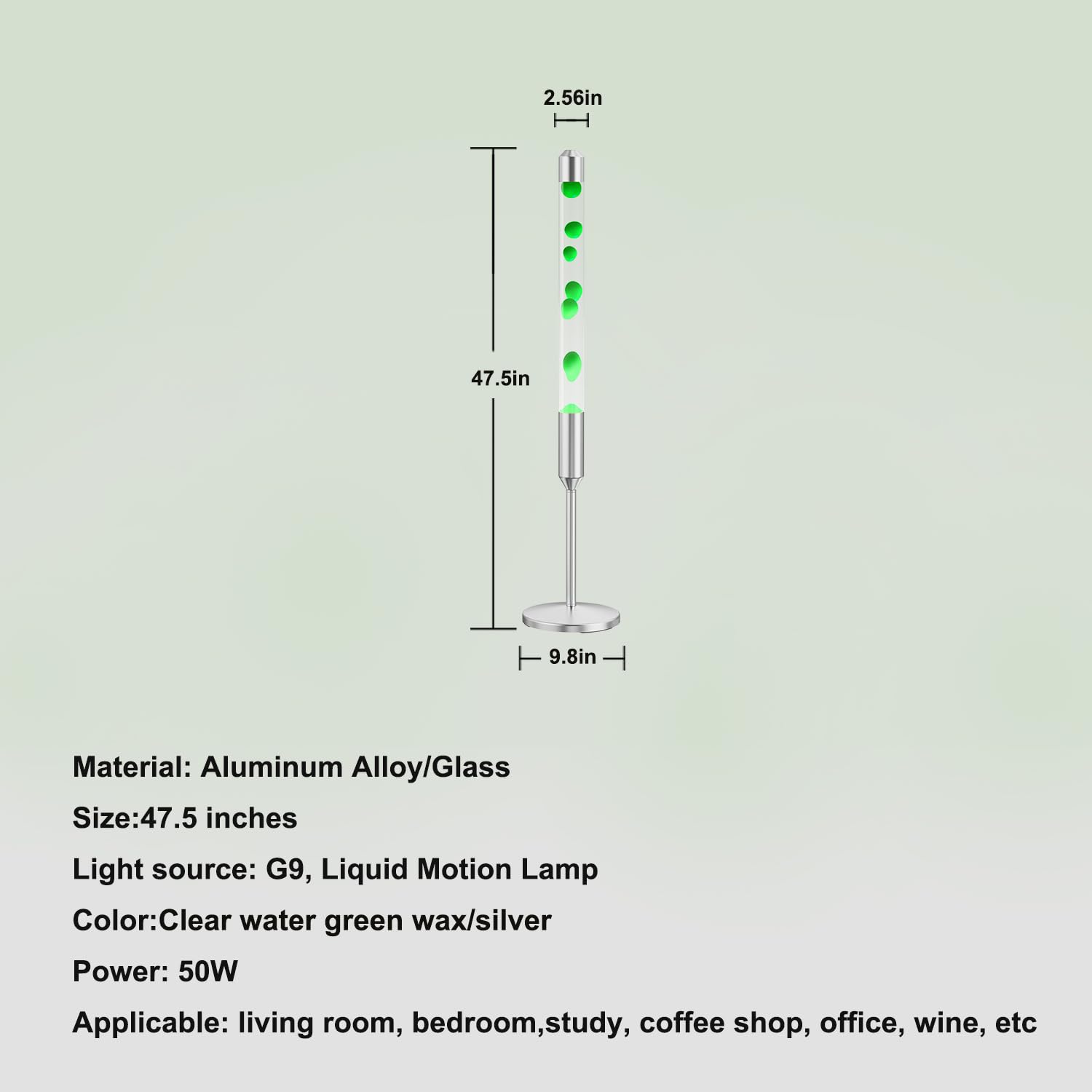 Kyzfy 47.5-Inch Liquid Motion Lamp, Magma Lamp in Blue Water Green Wax, Aluminum, Model K-02, Ideal for Home and Office Decoration