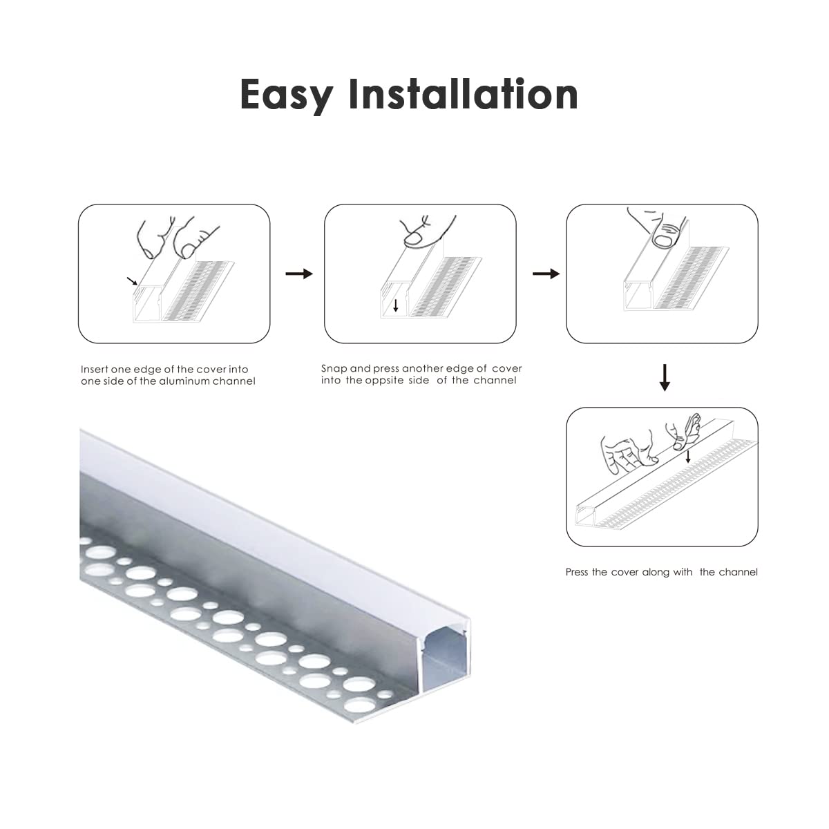 Besseto Plaster-in LED Channel 6 Pack, 6.6FT Aluminum Trimless with Milky Diffuser, Silver, Model BT-221113