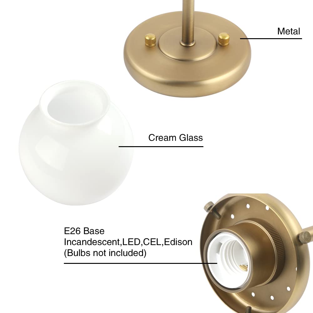 PERMO Vanity Light Sconce with 5.9in Round Milk Glass Shade, Antique Finish, 2 Lights for Bathroom, Bedroom, Living Room, Hallway