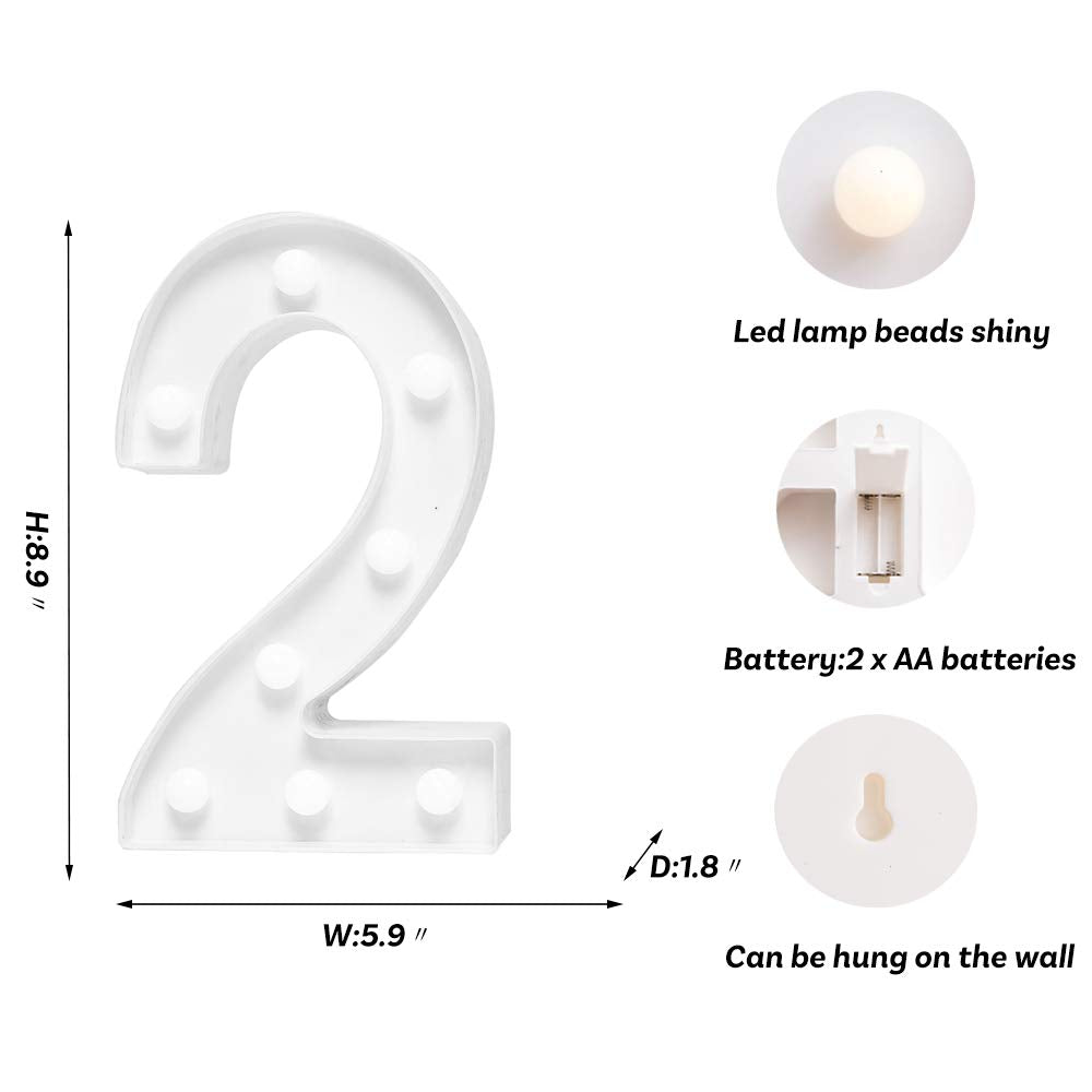 Foaky LED Light Up Number Sign, Decorative Night Light for Weddings, Birthdays, Christmas - Number 2, Plastic, Colorful Home Bar Decoration