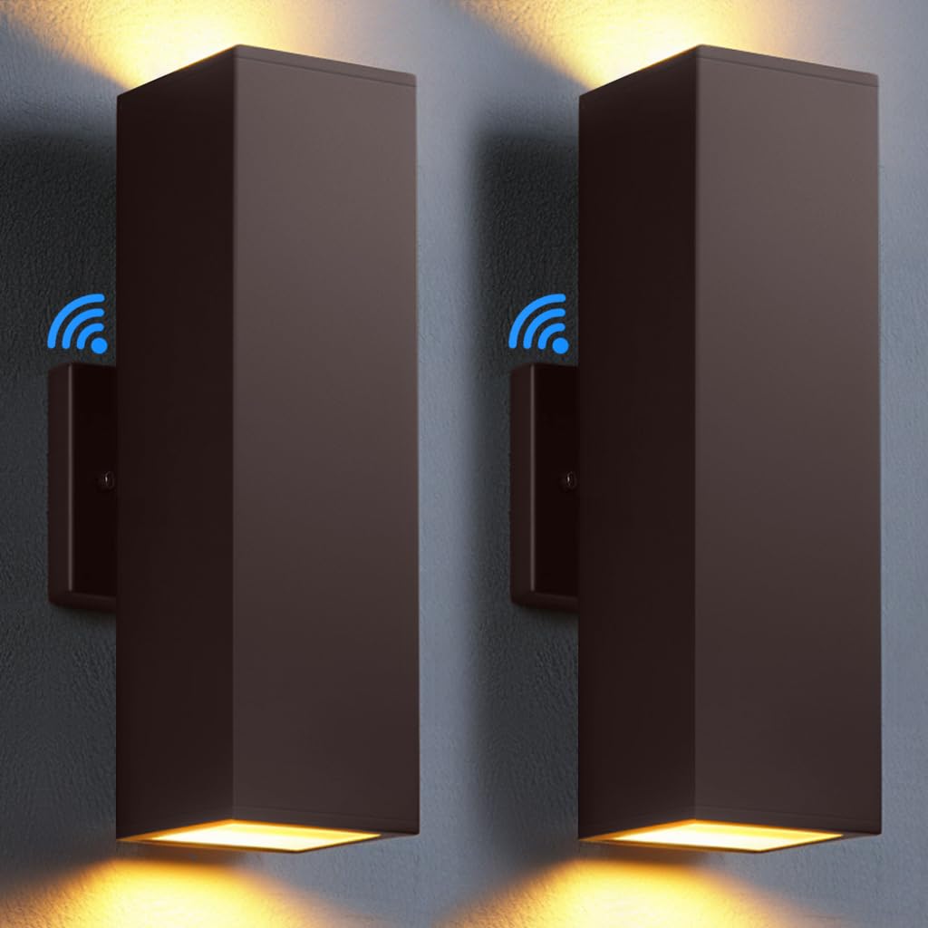 Shimr Dusk To Dawn Outdoor Lighting Porch Lights Outdoor 2 Pack, Outdoor Sconce Lights With Oil Rubbed Bronze Finish, Square Up Down Lights Outdoor For House Patio Garage [Etl Listed]