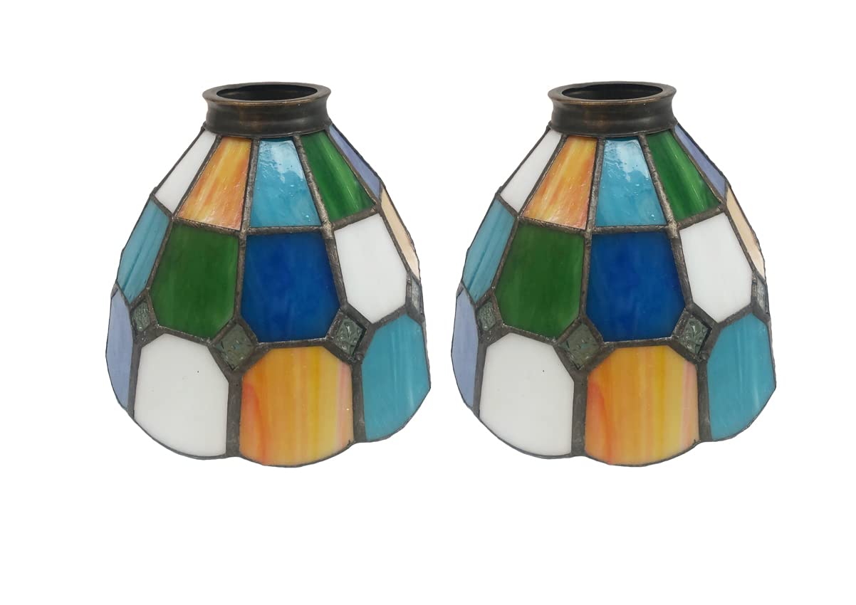 Huimeiju Stained Glass Lampshade, Hmj6012 Tiffany Glass Lampshade,2Pcs Set, Fan Lampshade Replacement, Multicolored Glass Combin
