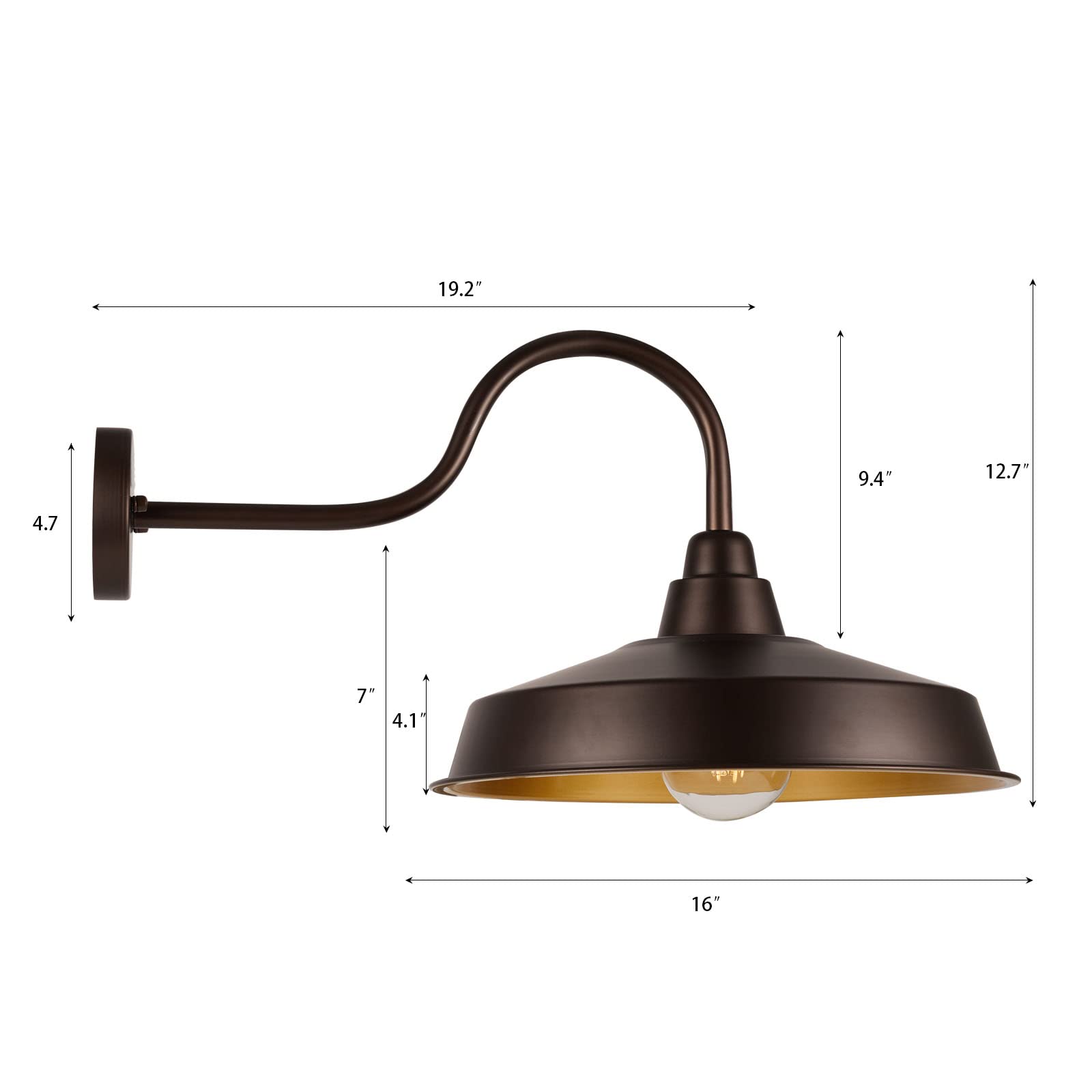 Diyel Gooseneck Barn Light Outdoor, 16 Inch Dome Large Farmhouse Exterior Light Fixture Wall Mount, Industrial Outdoor Wall Sconce Outside For House, Shop, Front Porch, Garage, Entryway, Orb, 1 Pack