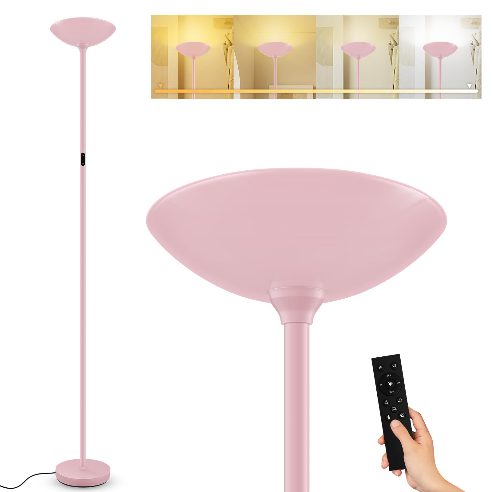 Bricosmocon Stepless Dimmable Floor Lamp,30W 3000LM Super Bright LED Torchiere Floor Lamps with Remote & Touch Control,71 in Tal
