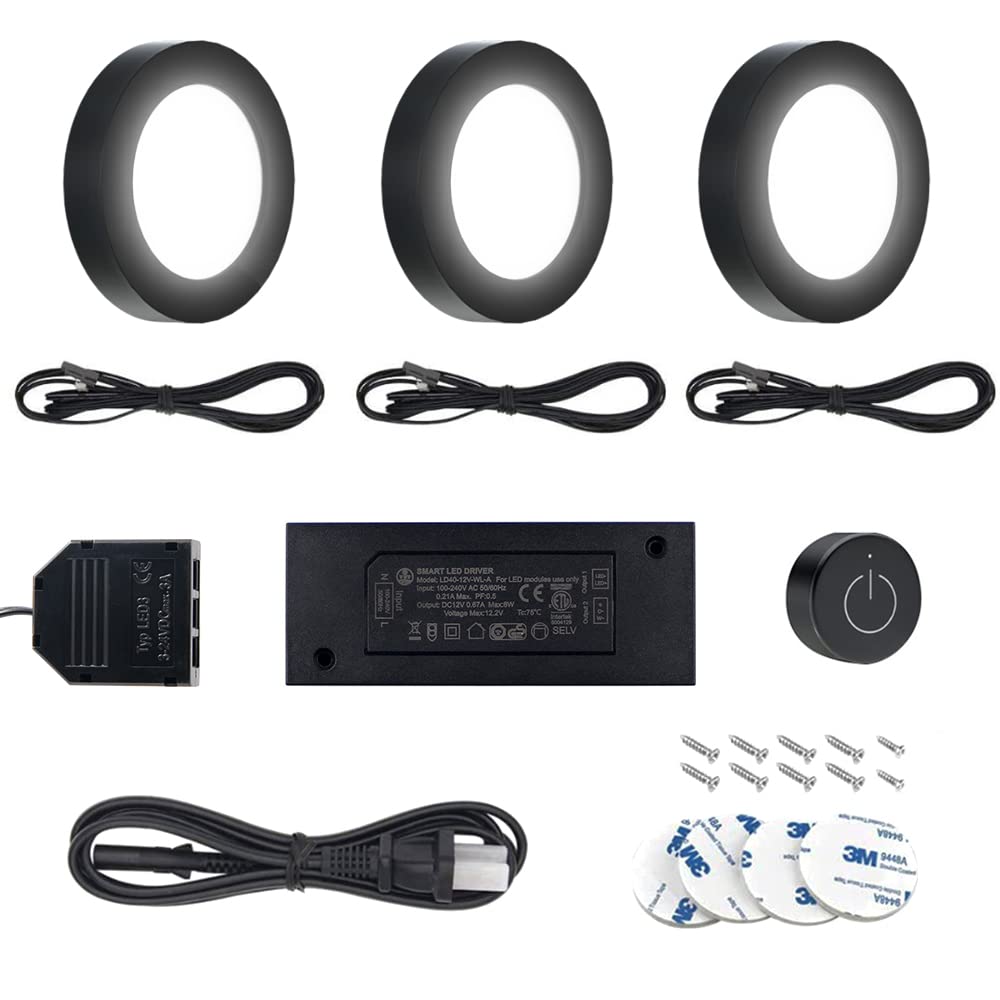 VST Under Cabinet Lighting 12V 2W (12W Total, 60W Equivalent), Wireless Dimmer Switch, Recessed or Surface Mount Wiring Puck Lig