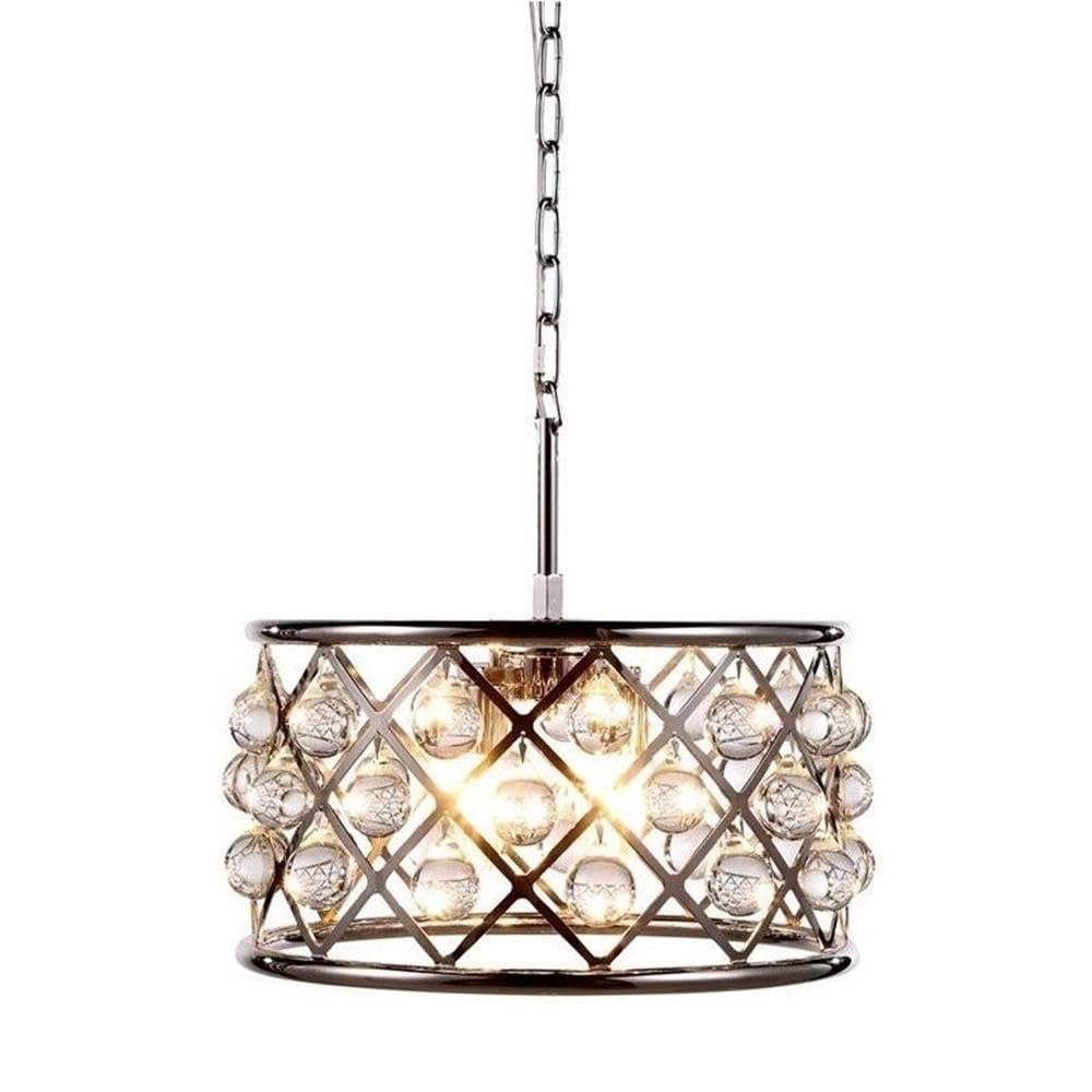 Elegant Lighting Madison Collection 4-Light Pendant Lamp, 16in Depth x 9in Height, Polished Nickel Finish, Crystal, Model 1213D16PN/RC