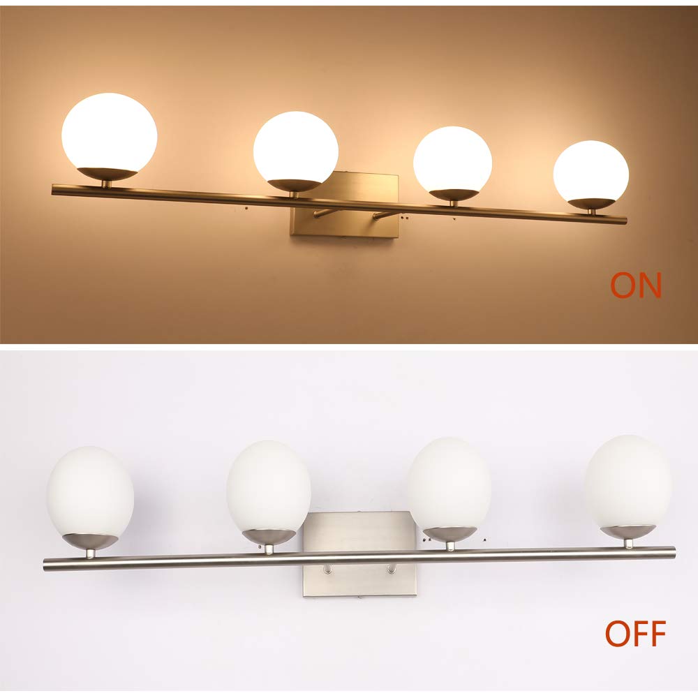 YHTlaeh New Bathroom Vanity Light Fixtures 4 Lights Brushed Nickel Glass Shade Modern Wall Bar Sconce Over Mirror((Exclude G9 Bu