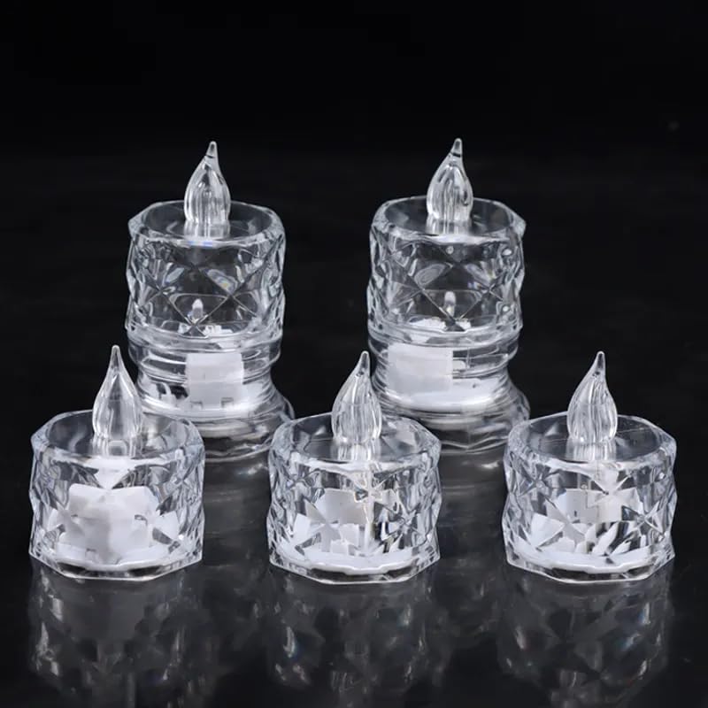 One94Store Crystal LED Tea Light Flicking Candle 6 Pieces Decorative Smokeless Flameless Acrylic Candles Lights for Home Decorat