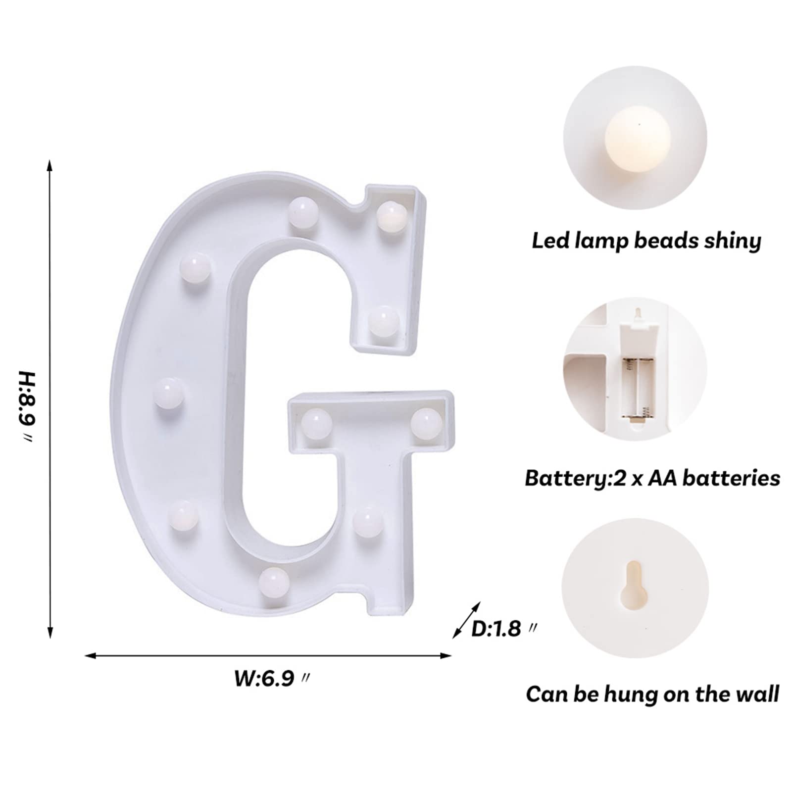 Foaky Led Letter Lights Sign Light Up Letters Sign For Night Light Wedding/Birthday Party Battery Powered Christmas Lamp Home Bar Decoration(G)