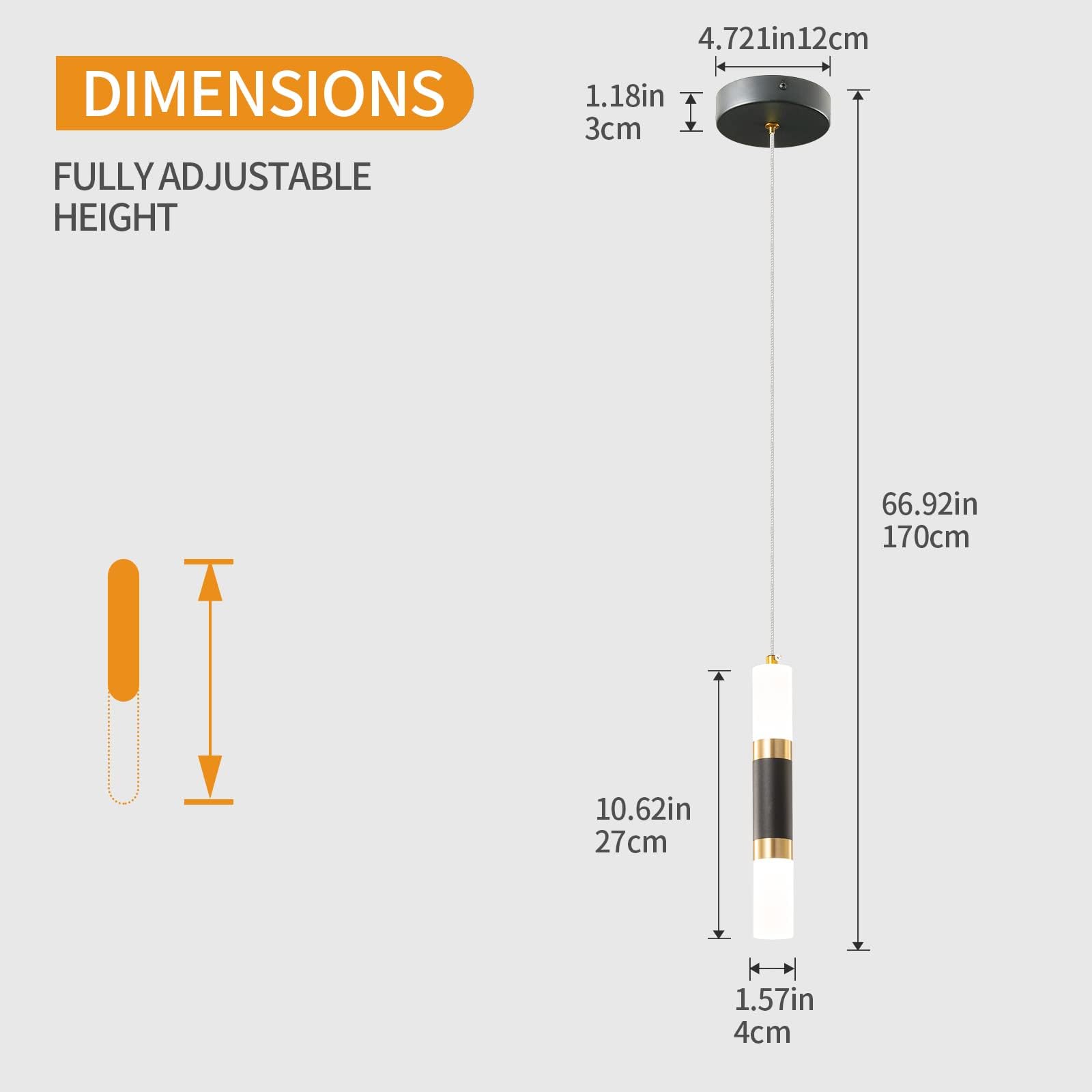 Liangmh Modern Kitchen Island Light Fixture Dimmable Led Black Mini Pendant Light Bedroom Bedside Table Black Gold Small Pendant Lighting (3-Pack)