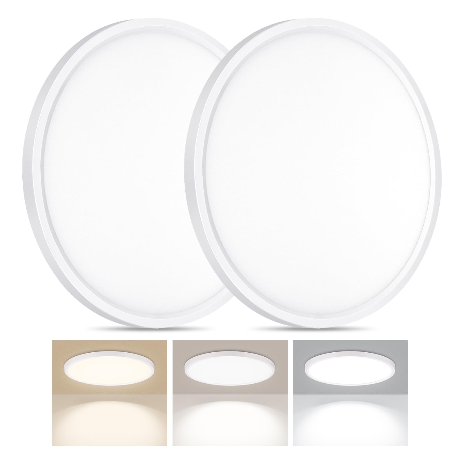 Lumllsaji 2 Pack Led Flush Mount Ceiling Light, 24W Ultra Thin Round White 3000K/4000K/6500K 3 Color Temperatures Adjusted 12 In