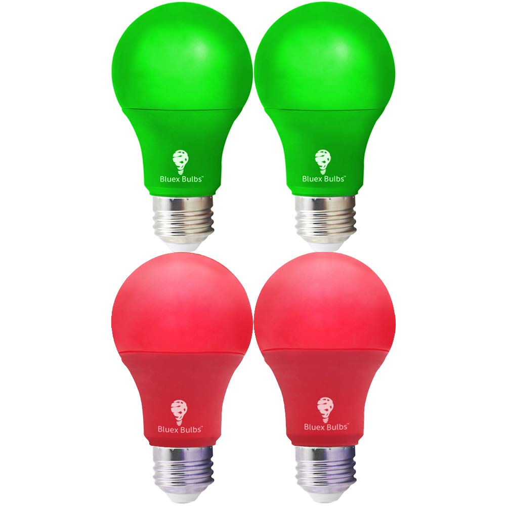 4 Pack Led Red And Green Light Bulbs - 120V E26 Base 9 Watt (60-Watt Replacement) - Red And Green Bulbs For Party Decoration, Po