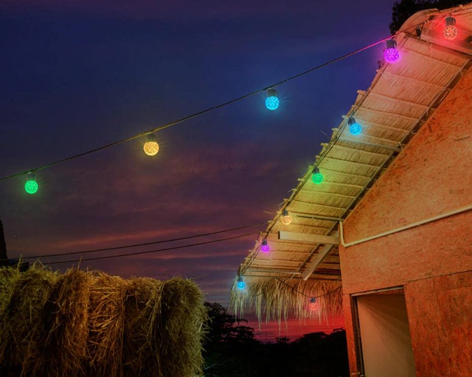 Lemontec Solar LED Smart String Lights - 25 RGBW Bulbs, Bluetooth, IP65 Waterproof, 15ft, Multicolor, Model LT-2023