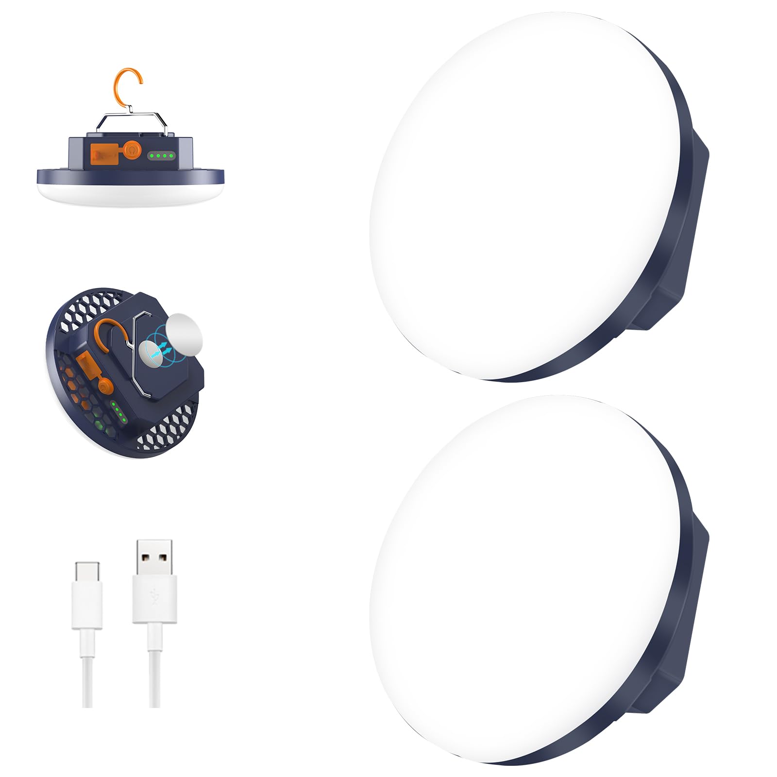 iodoo 2pcs 10000mAh Rechargeable Tent Light 3000LM 6500K Outdoor Emergency Light 24H Play Time Color: 30W