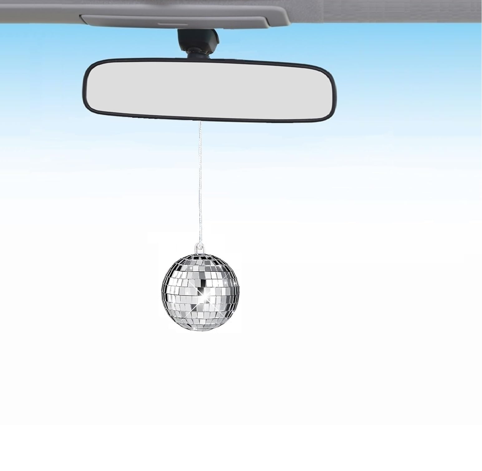 Disco Ball Car Accessory,Mirror Disco Ball Hanging,Car Disco Ball,Disco Car Charm, Rear View Mirror Hanging Accessories (Silver(1.9Inch))