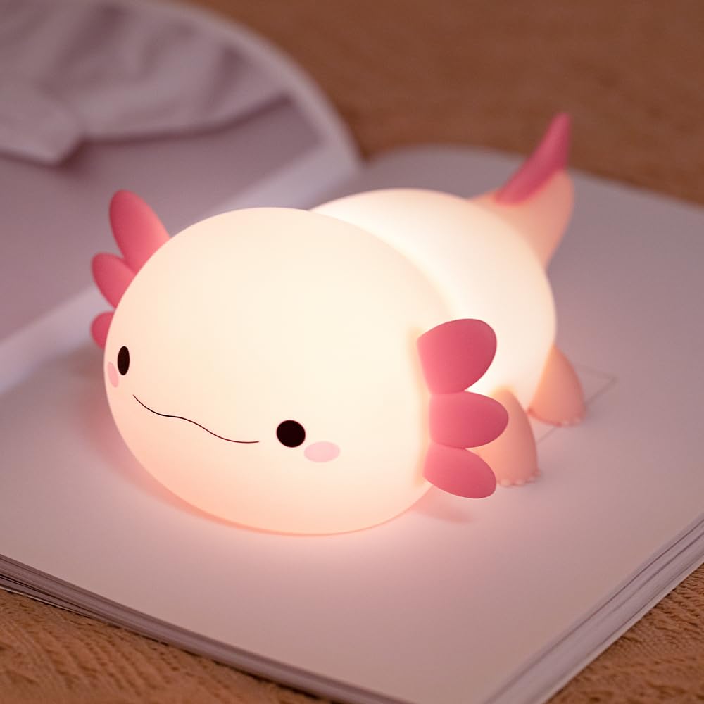 KangTen CHEN Cute Axolotl Night Light for Kids Bedroom, Animal Silicone Nursery Night Lamp Touch Control Nightlights USB Recharg