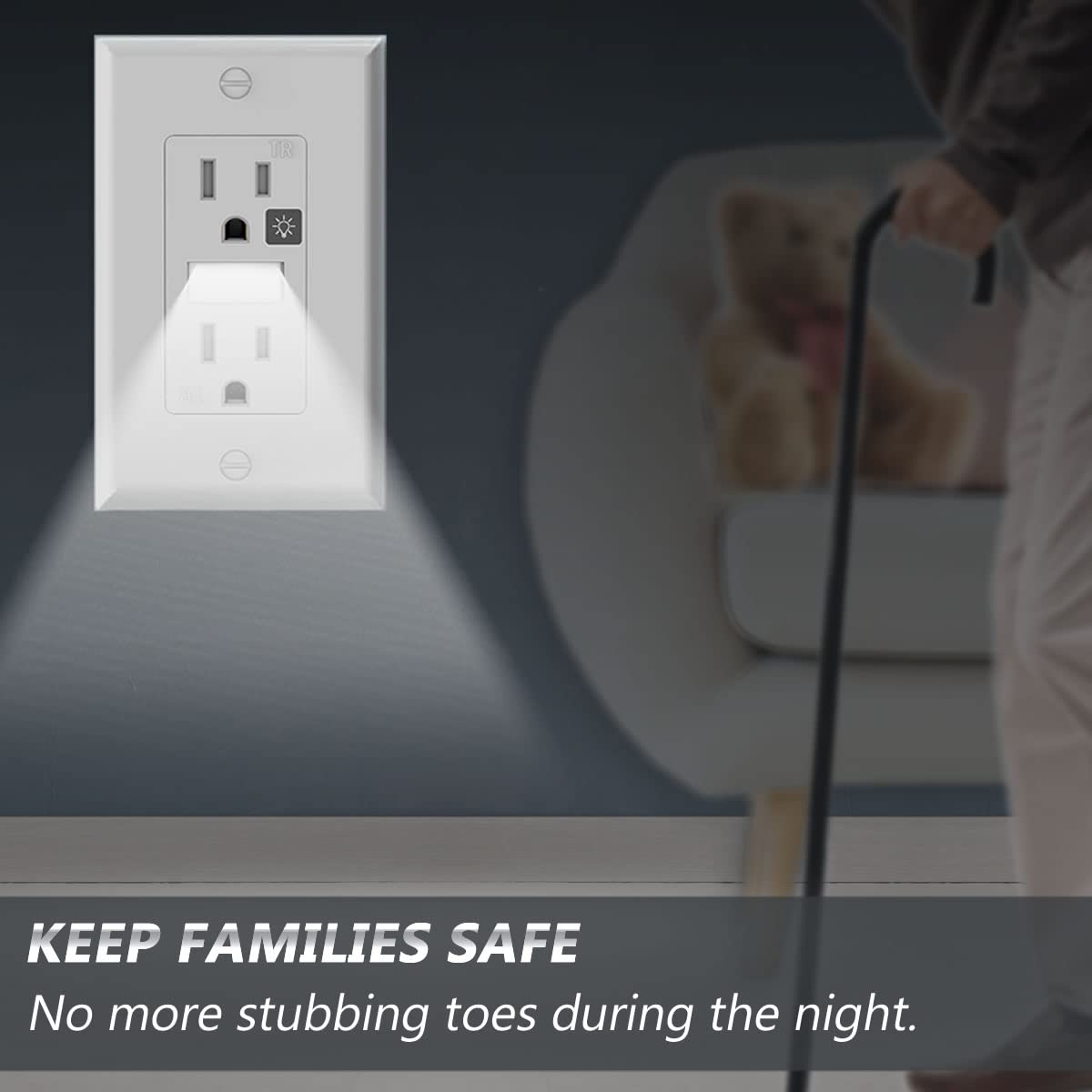 SOZULAMP Tamper Resistant Receptacle Outlet with Night Light, 15A 125V, Polycarbonate, Glossy White, 2-Pack, Model MG-105