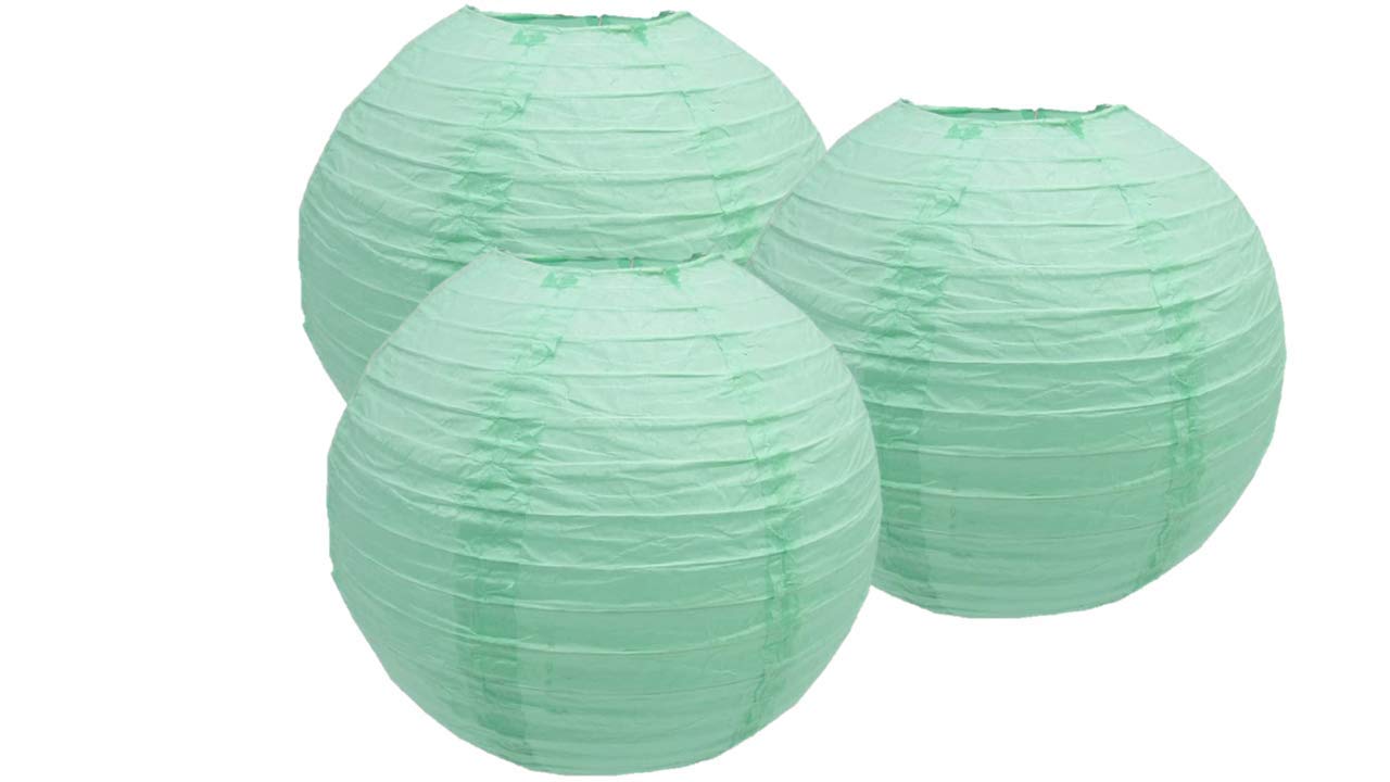 Pack Of 3 Round Paper Lanterns Lamp Wedding Birthday Party Decoration (Mint Green, 14''/35Cm)