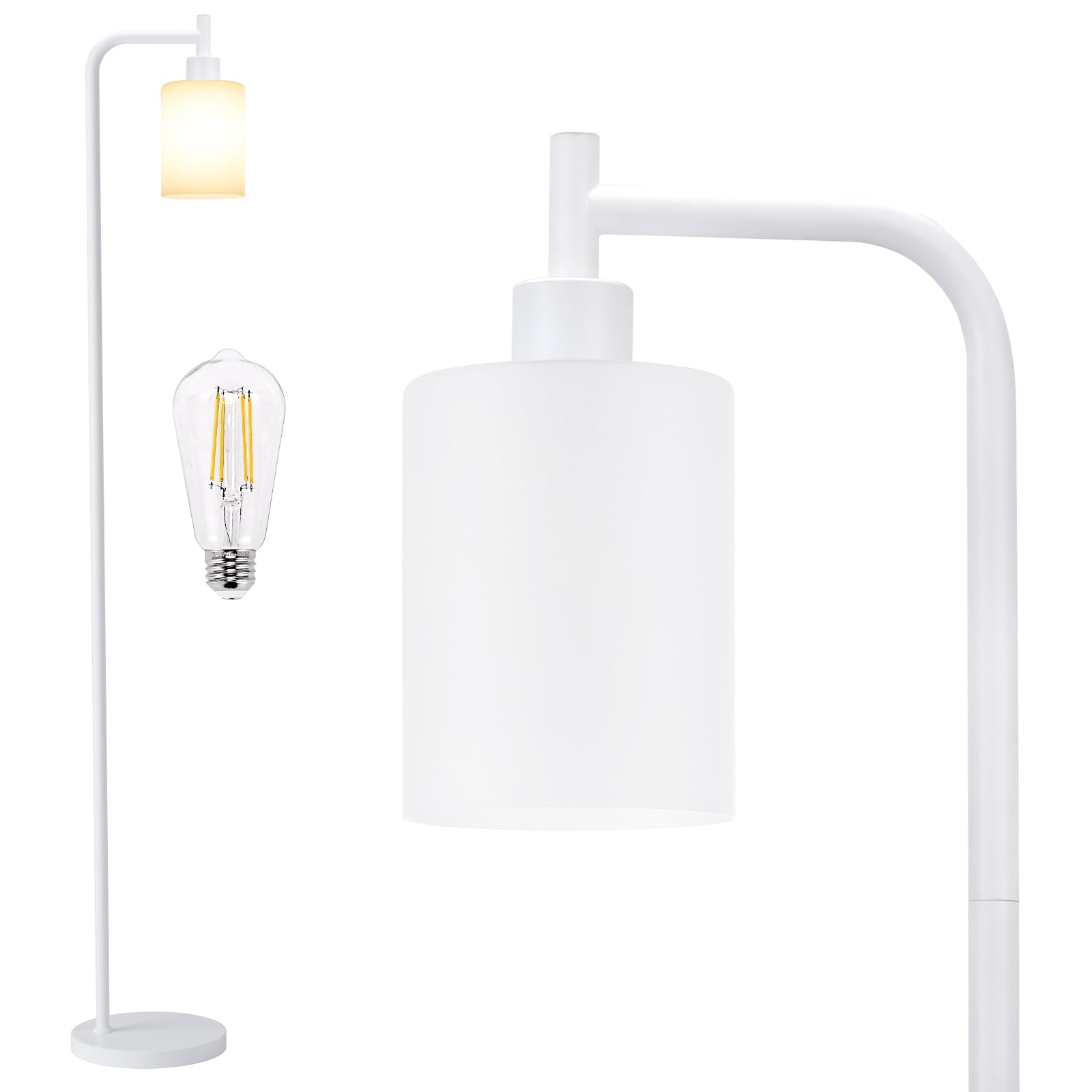 Ziisee Floor Lamps for Living Room - Industrial Standing Lamp with Glass Shade, Modern White Floor Lamp with LED Bulbs, Farmhous