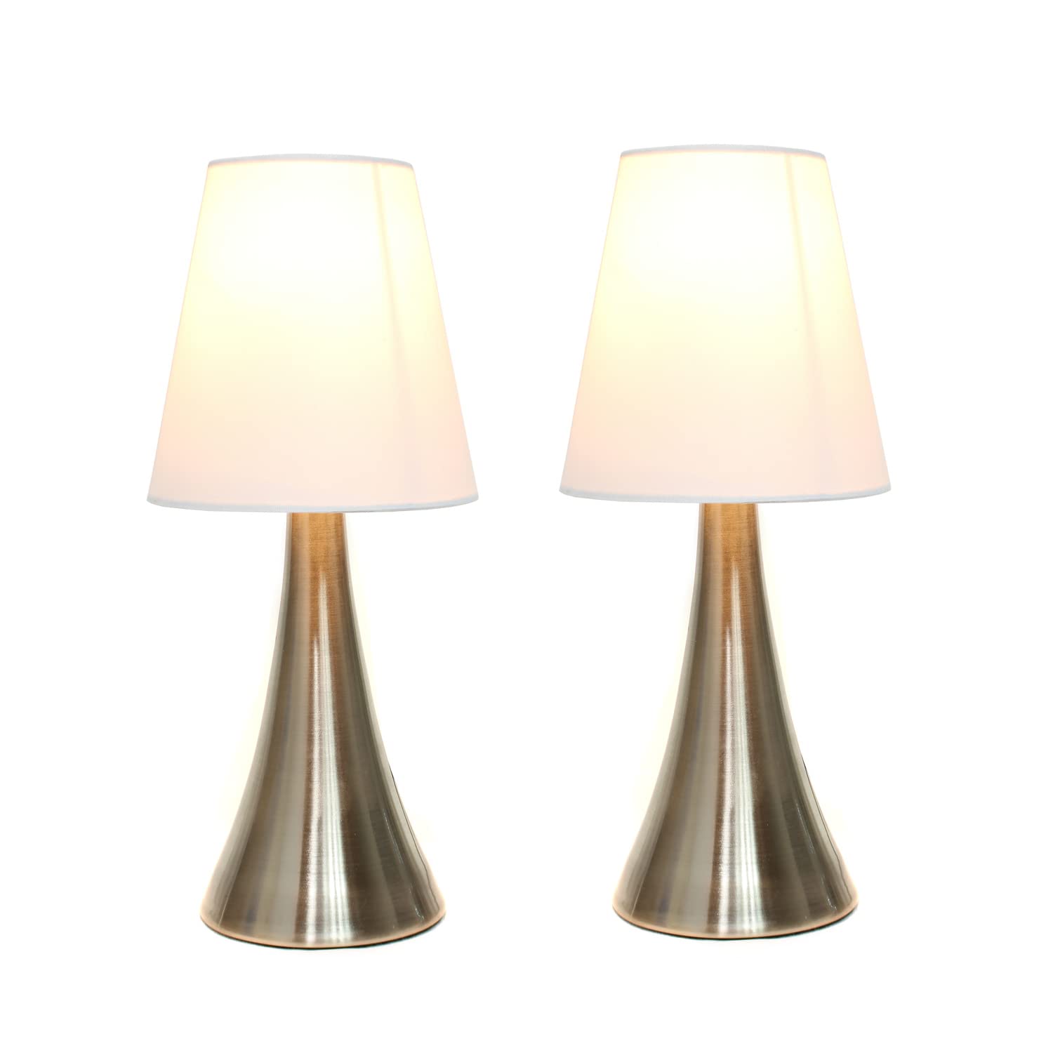 Simple Designs Valencia Mini Touch Table Lamp Set, 2 Pack, Fabric Shades, Metal, White, Model LT2014-WHT-2PK
