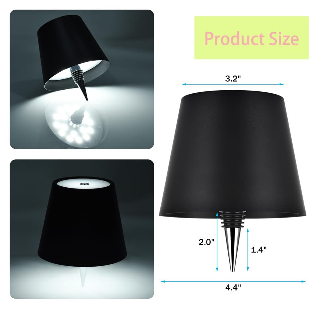 Uwsfarv Wireless Bottle Lamp, Wine Bottle Lamp Shade 3 Color Temperature Rechargeable Bottle Lights For Liquor Bottles, Wireless Table Lamp Cork For Bedroom, Restaurant & Bar, (Black)