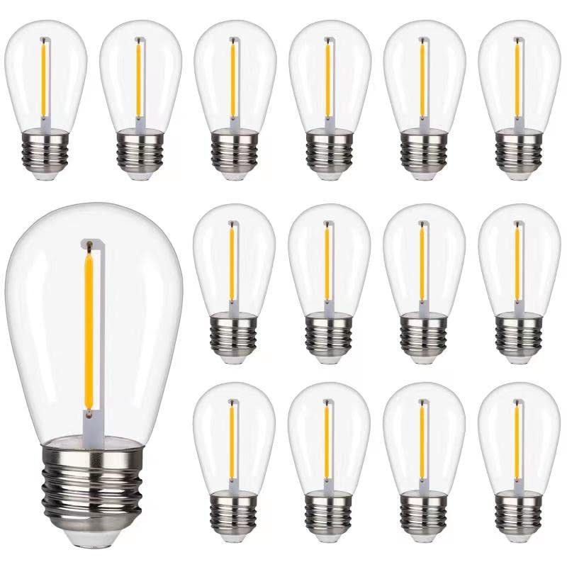 CLSETAIC Shatterproof,Waterproof Plastic S14 LED Replacement Bulb,String Light Bulbs,Worm White 2200K,70LM, E26 Base,120V,Suitab