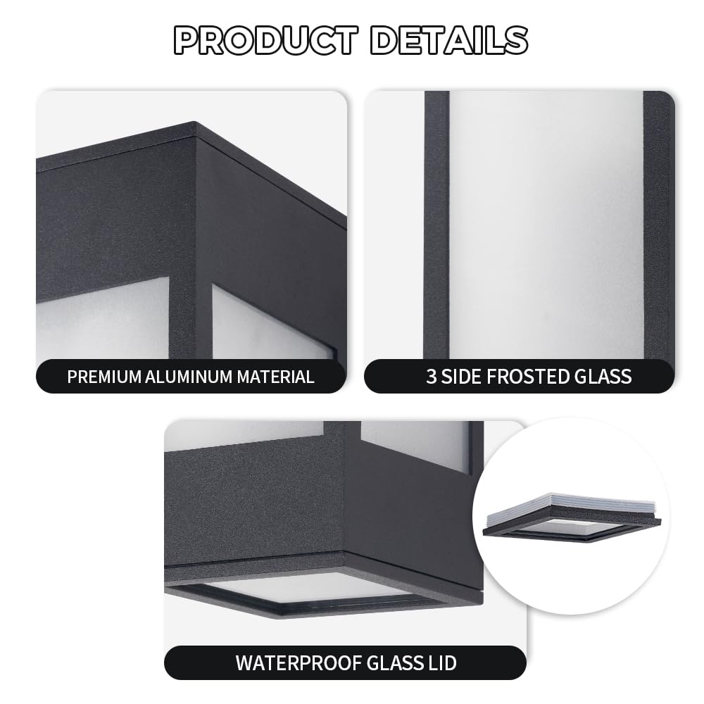 Cerdeco Outdoor Wall Light Sconce - 10.75" Black Aluminum with Frosted Glass, E26 Socket, Model TLB06