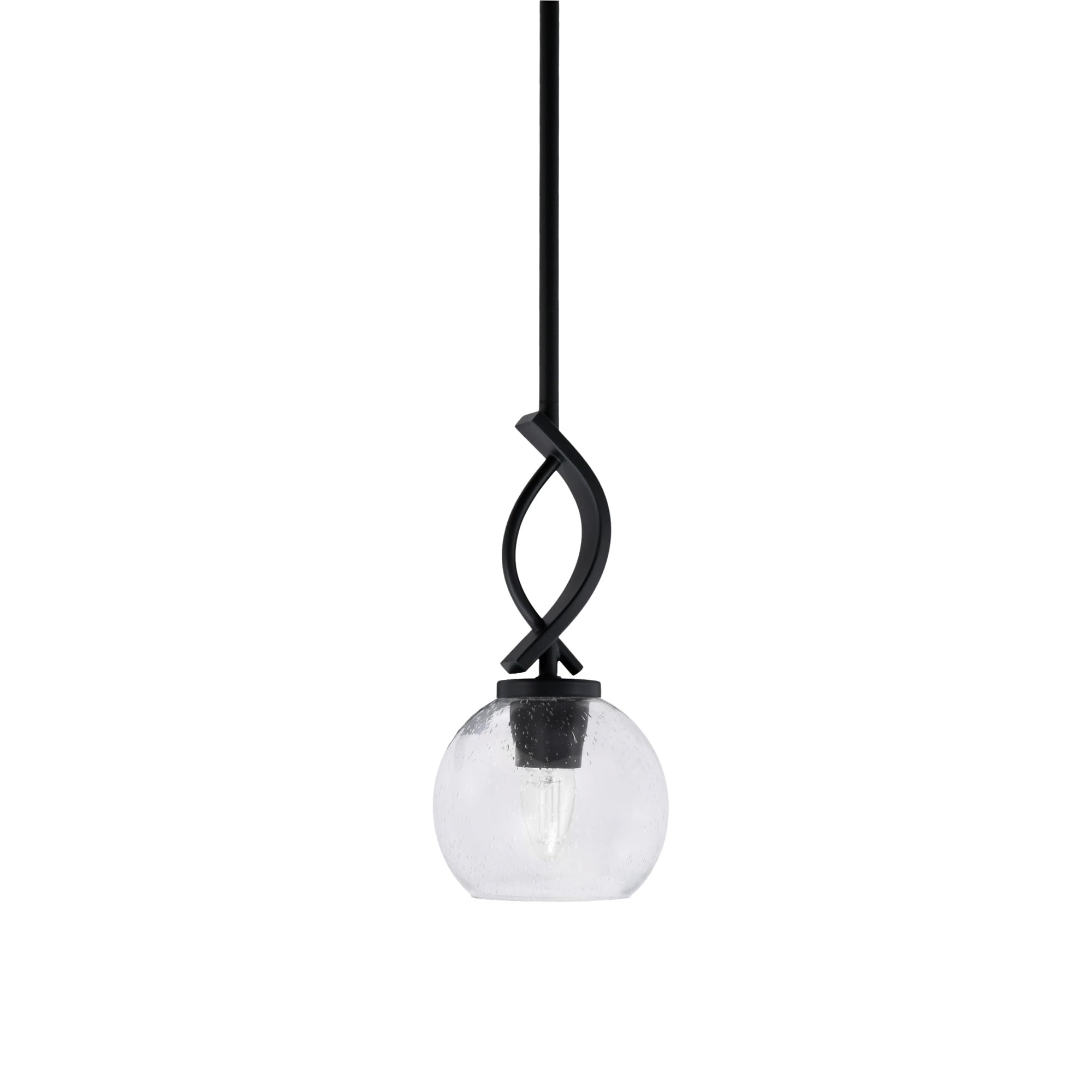 Cavella 1 Light Stem Mini Pendant Shown in Matte Black Finish with 5.75&quot; Clear Bubble Glass