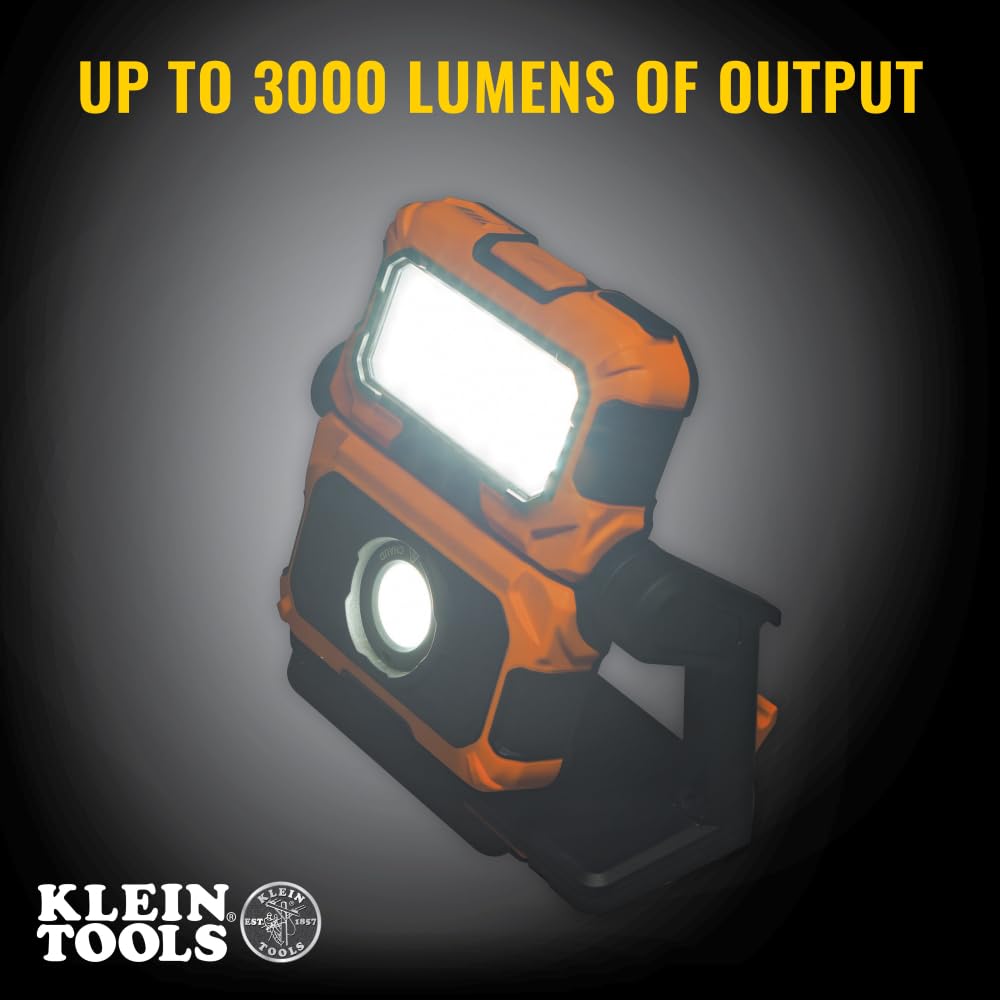 Klein Tools 56417 LED Work Light, 3000-Lumen, 2-in-1 Flood/Spot, Portable, Orange/Black